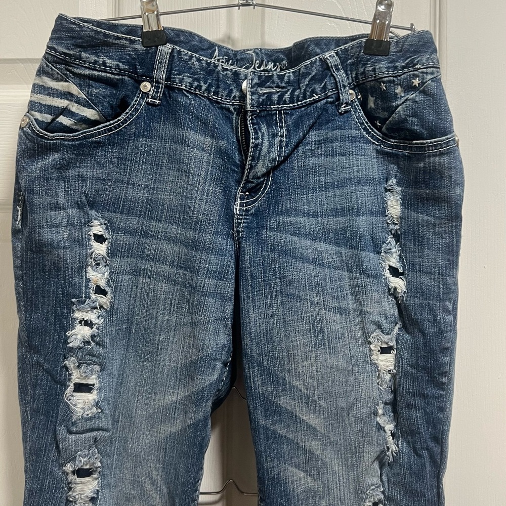 Ariza Jeans Women's Size 11 12 Distressed Blue Stars‎ Stripes Denim Pants